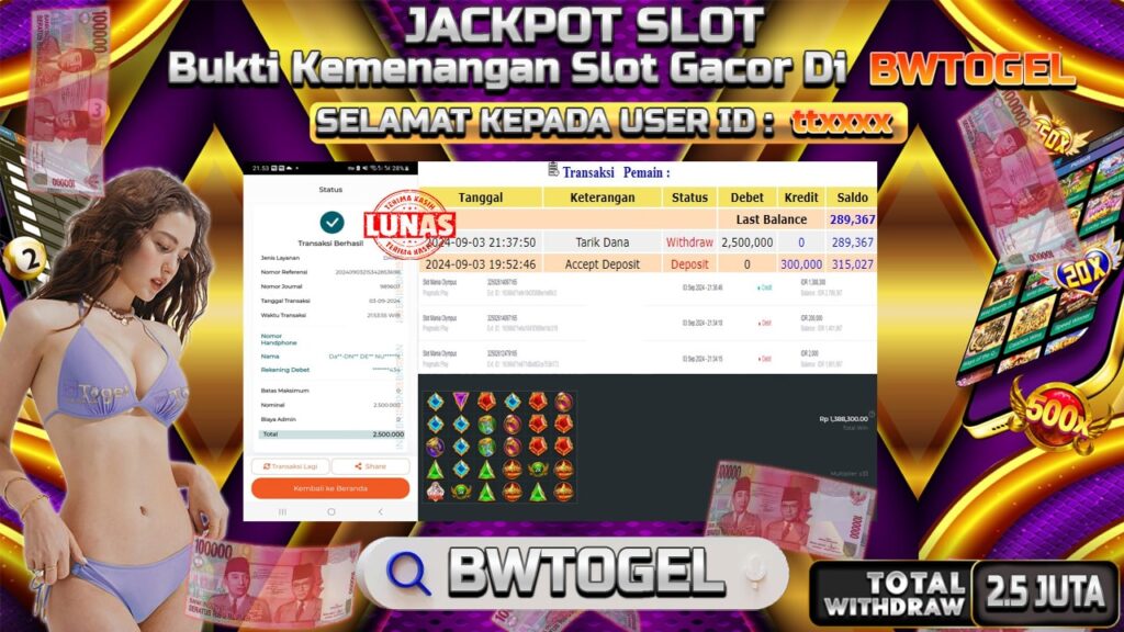 BUKTI JACKPOT SLOT MANIA OLYMPUS TERPERCAYA DI INDONESIA TGL 03-09-2024