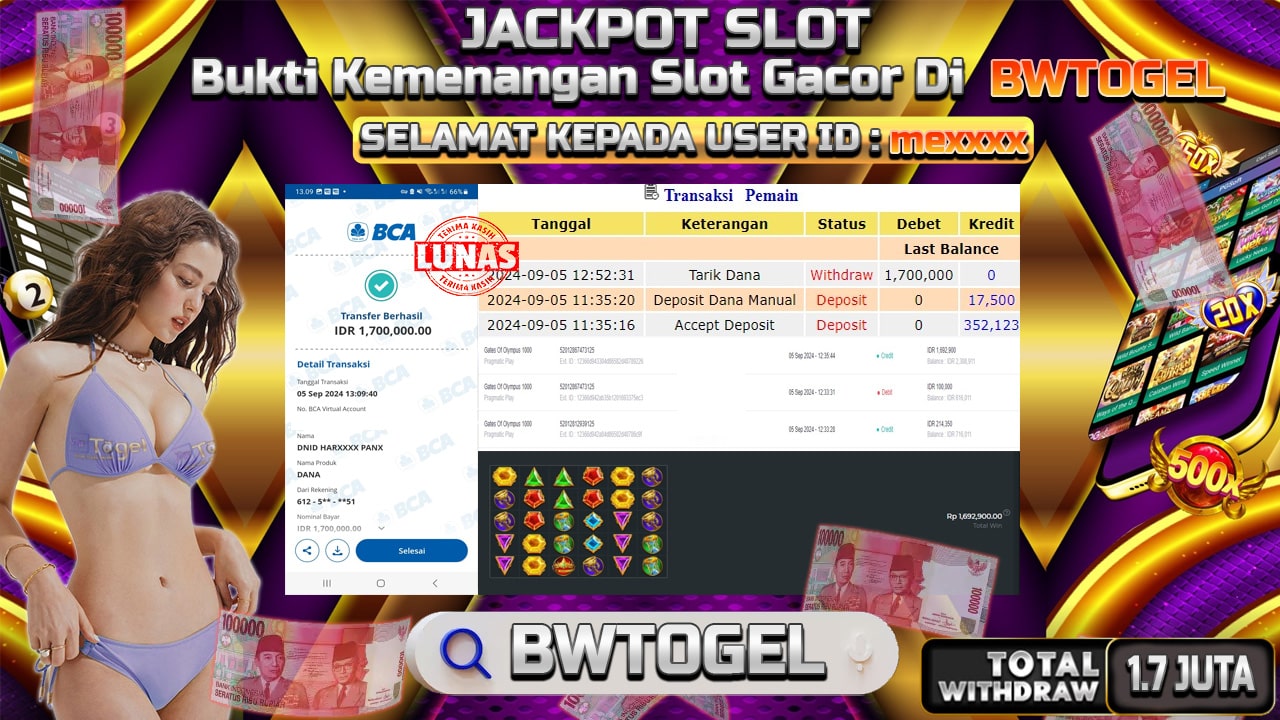 BUKTI JACKPOT SLOT GATES OF OLYMPUS 1000 TERPERCAYA DI INDONESIA TGL 05-09-2024