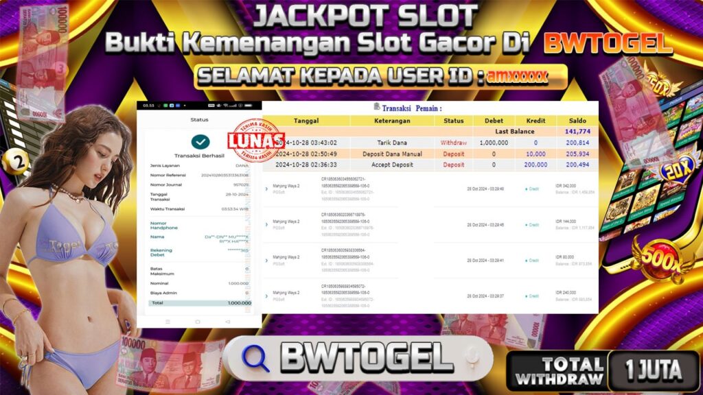 BUKTI JACKPOT SLOT MAHJONG WAYS 2 TERPERCAYA DI INDONESIA TGL 28-10-2024