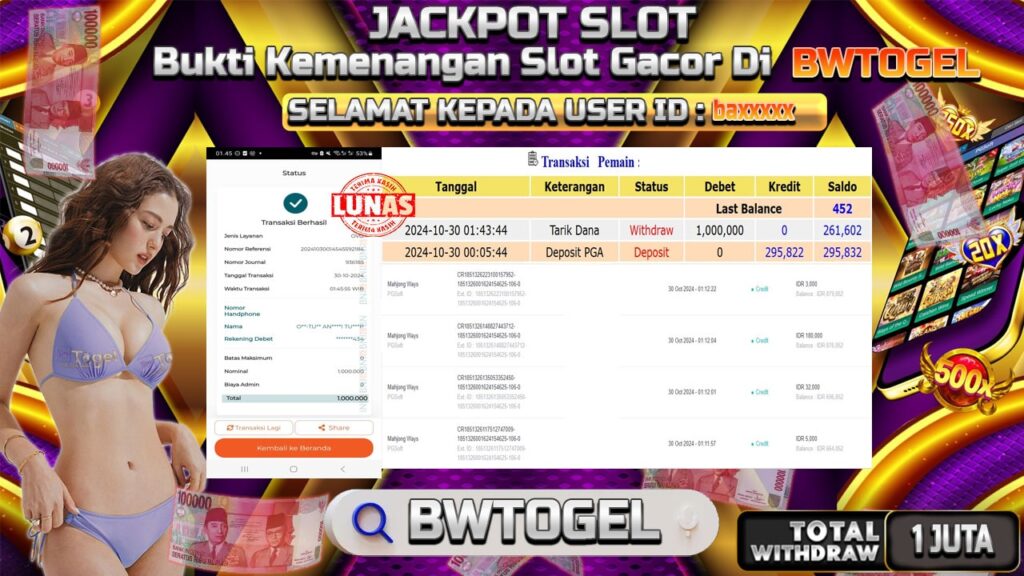 BUKTI JACKPOT SLOT MAHJONG WAYS TERPERCAYA DI INDONESIA TGL 30-10-2024