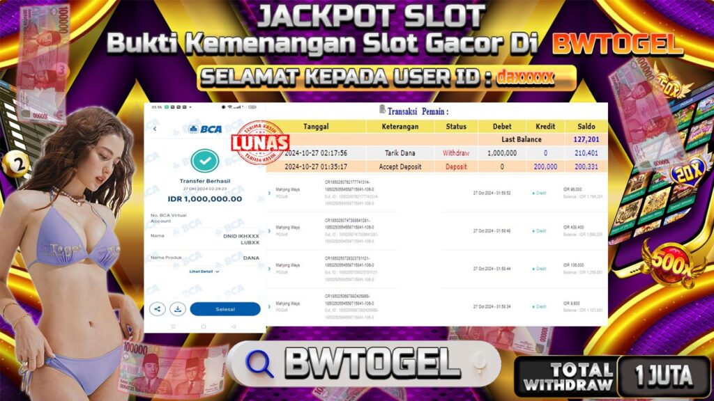 BUKTI JACKPOT SLOT MAHJONG WAYS TERPERCAYA DI INDONESIA TGL 27-10-2024