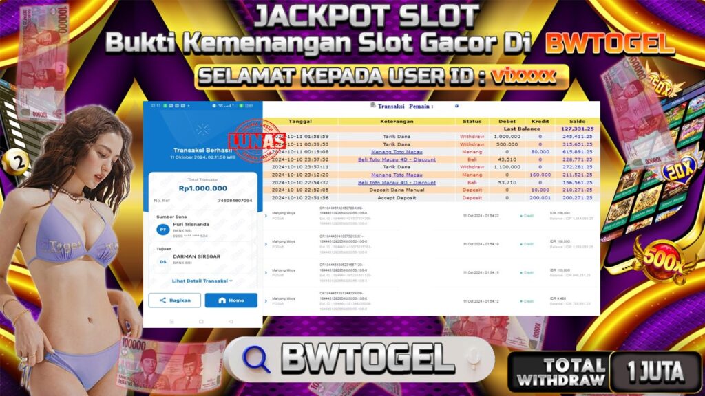 BUKTI JACKPOT SLOT MAHJONG WAYS TERPERCAYA DI INDONESIA TGL 11-10-2024