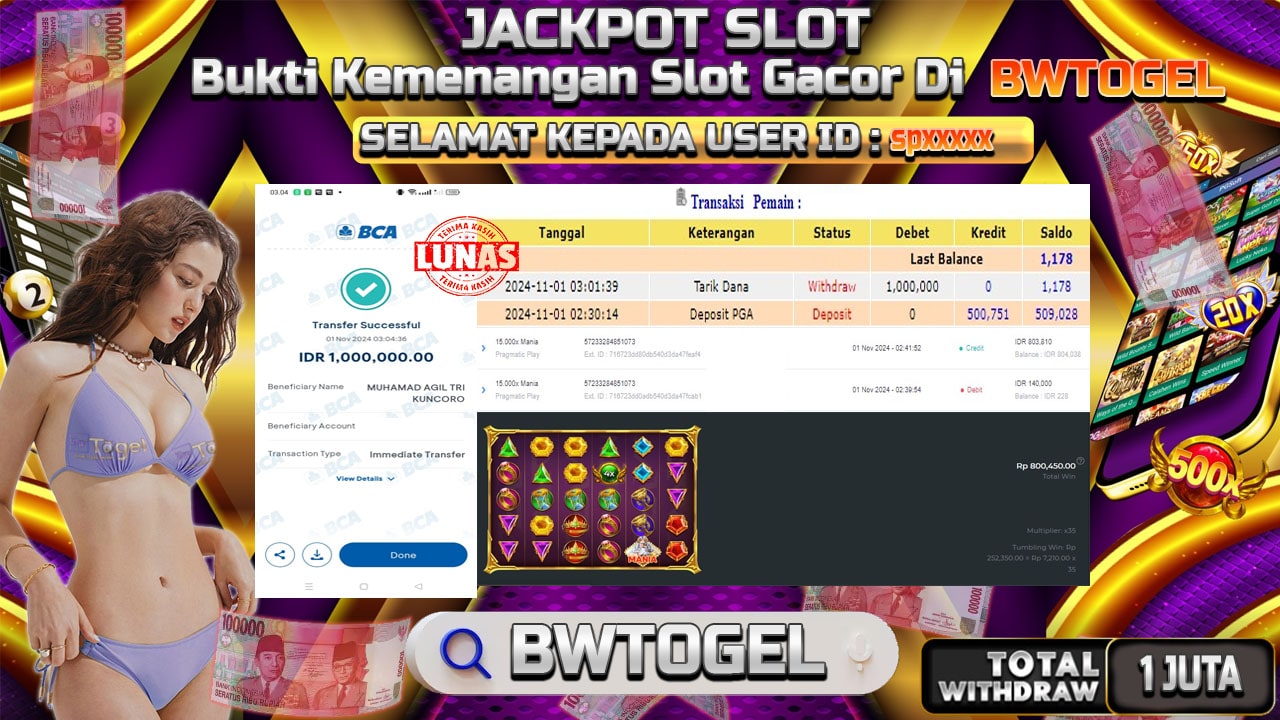 BUKTI JACKPOT SLOT 15.000X MANIA TERPERCAYA DI INDONESIA TGL 01-11-2024