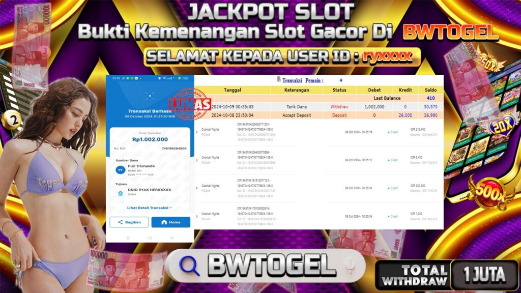 BUKTI JACKPOT SLOT COCKTAIL NIGHTS TERPERCAYA DI INDONESIA TGL 09-10-2024