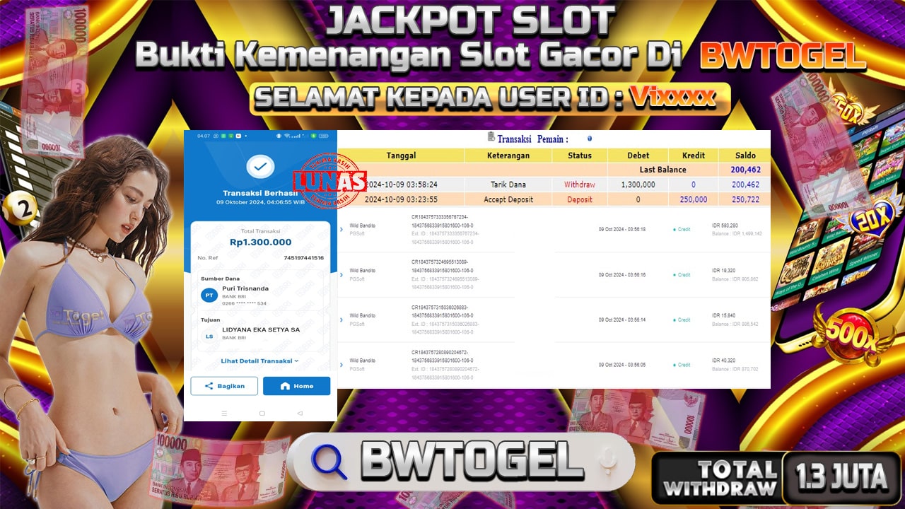 BUKTI JACKPOT SLOT WILD BANDITO TERPERCAYA DI INDONESIA TGL 09-10-2024