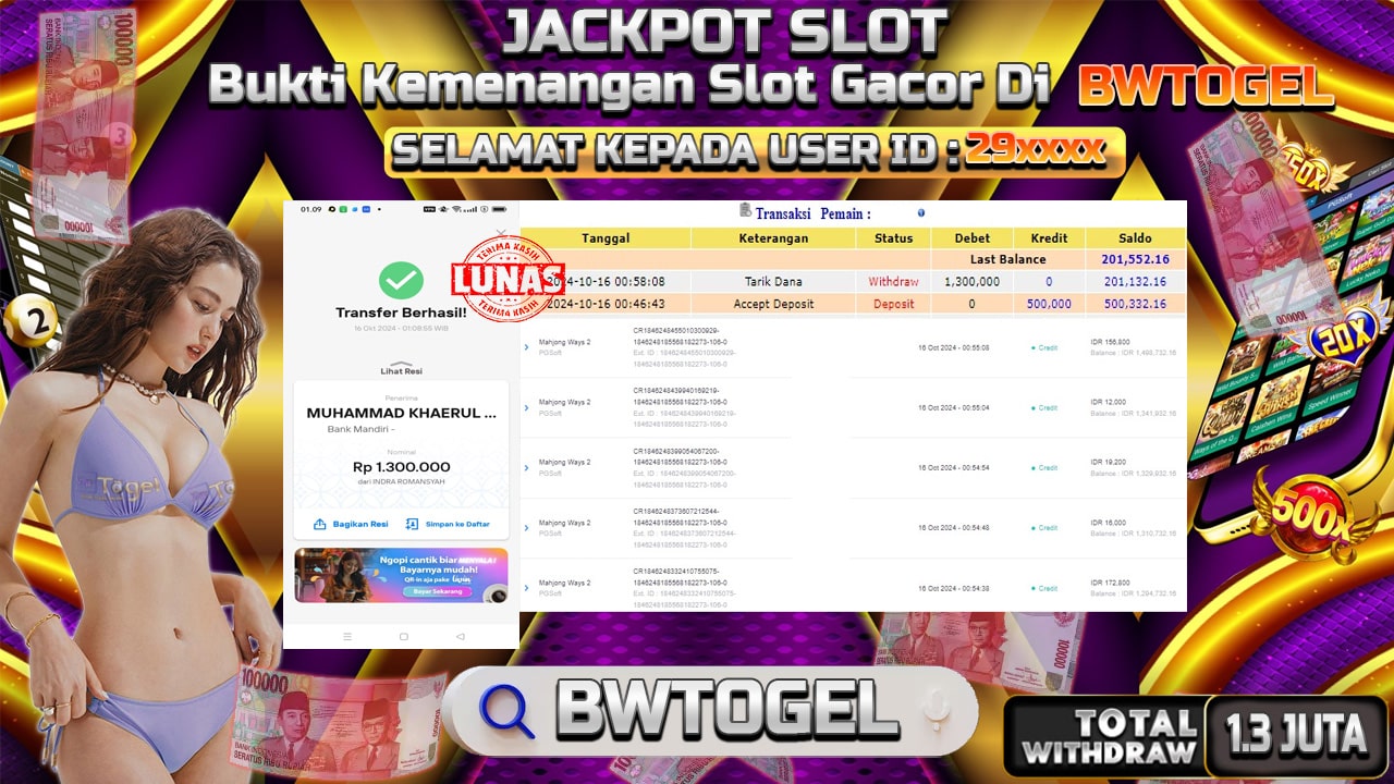 BUKTI JACKPOT SLOT MAHJONG WAYS 2 TERPERCAYA DI INDONESIA TGL 16-10-2024