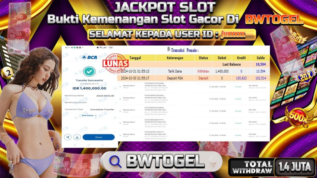 BUKTI JACKPOT SLOT MAHJONG WAYS 2 TERPERCAYA DI INDONESIA TGL 31-10-2024