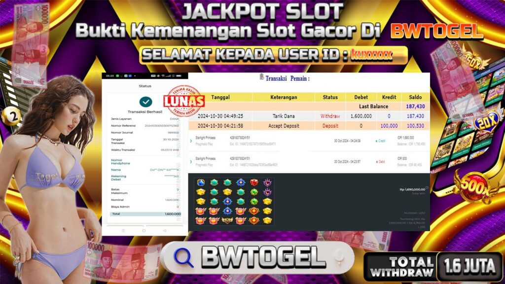 BUKTI JACKPOT SLOT STARLIGHT PRINCESS TERPERCAYA DI INDONESIA TGL 30-10-2024