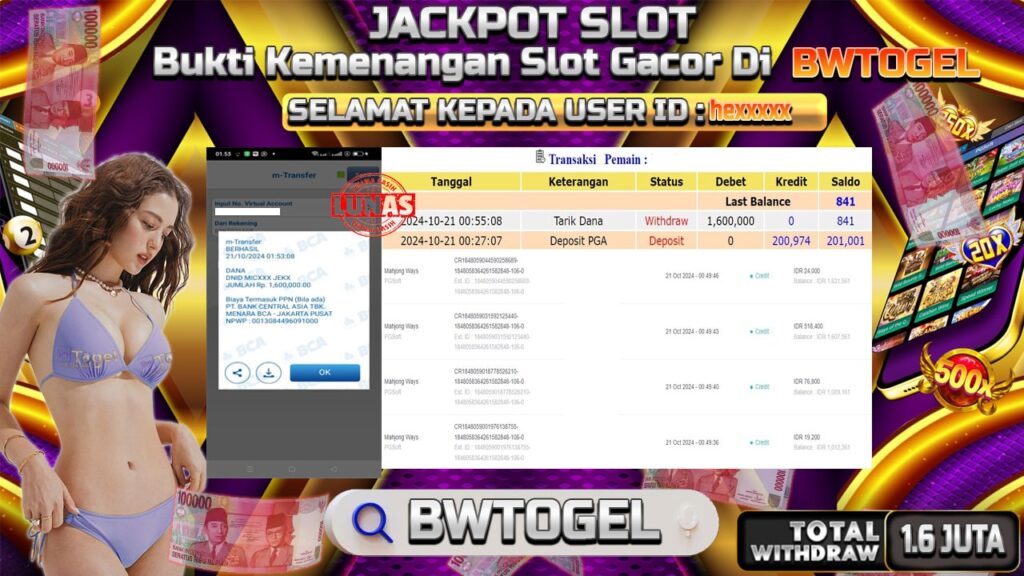 BUKTI JACKPOT SLOT MAHJONG WAYS TERPERCAYA DI INDONESIA TGL 21-10-2024