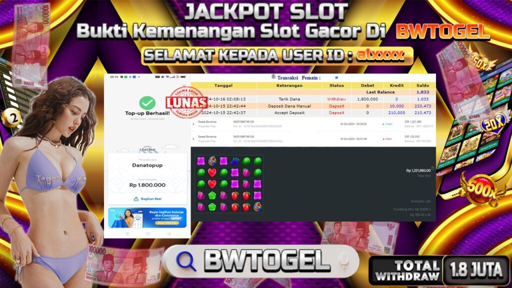 BUKTI JACKPOT SLOT SWEET BONANZA TERPERCAYA DI INDONESIA TGL 16-10-2024