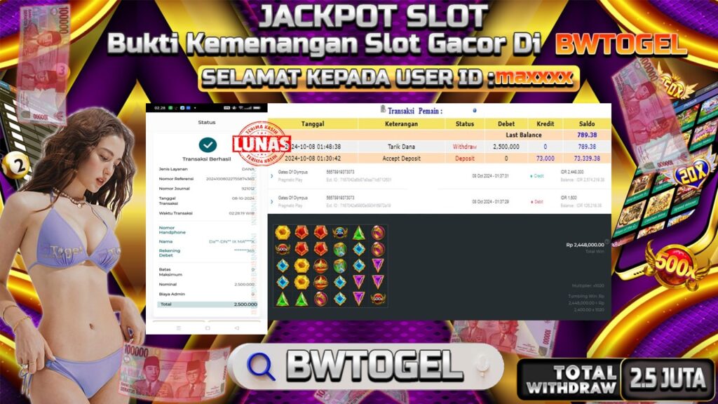 BUKTI JACKPOT SLOT GATES OF OLYMPUS TERPERCAYA DI INDONESIA TGL 08-10-2024