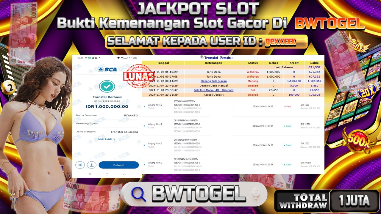 BUKTI JACKPOT SLOT MAHJONG WAYS 2 TERPERCAYA DI INDONESIA TGL 05-11-2024