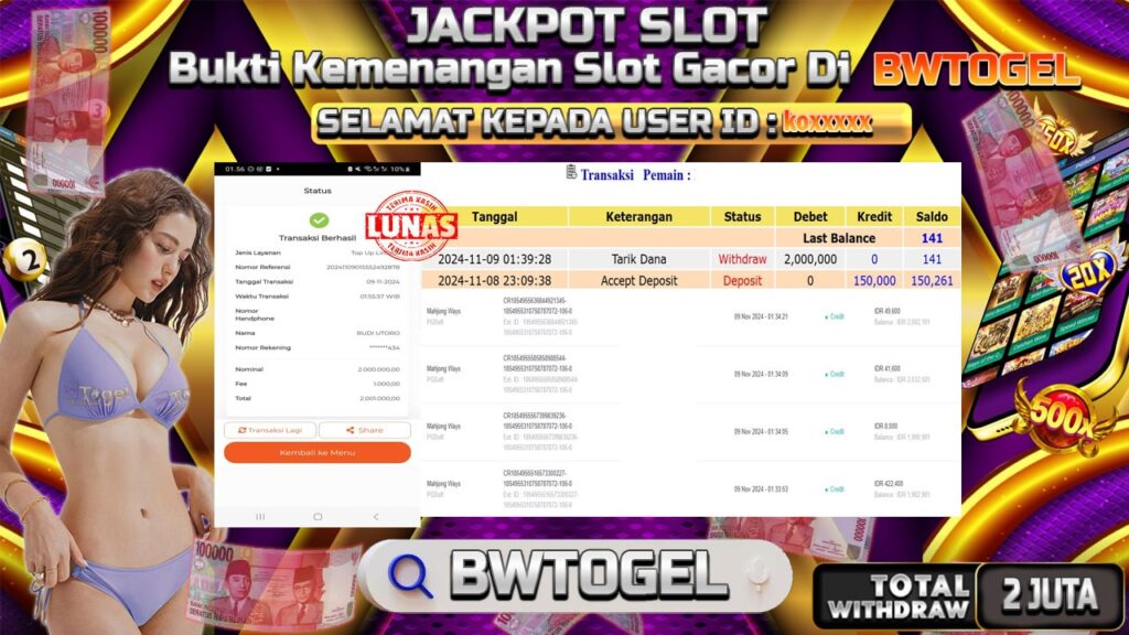 BUKTI JACKPOT SLOT MAHJONG WAYS TERPERCAYA DI INDONESIA TGL 09-11-2024