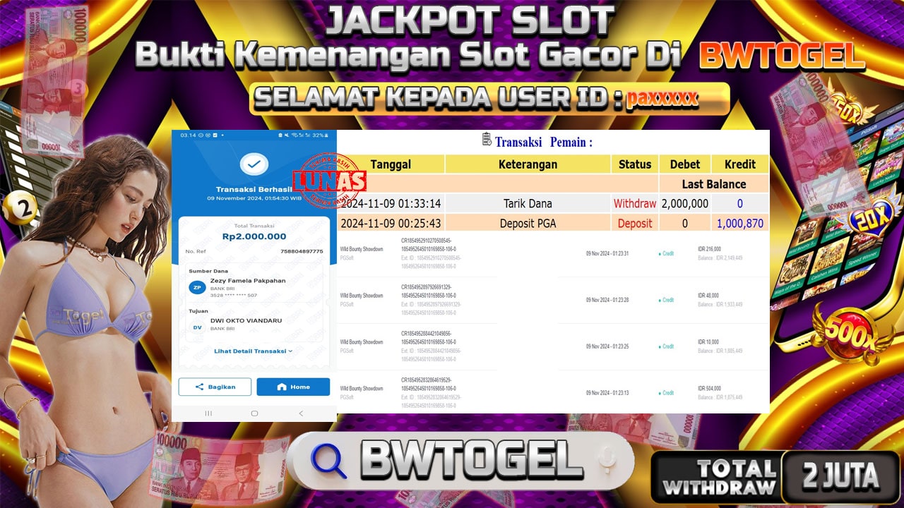 BUKTI JACKPOT SLOT WILD BANDITO SHOWDOWN TERPERCAYA DI INDONESIA TGL 09-11-2024