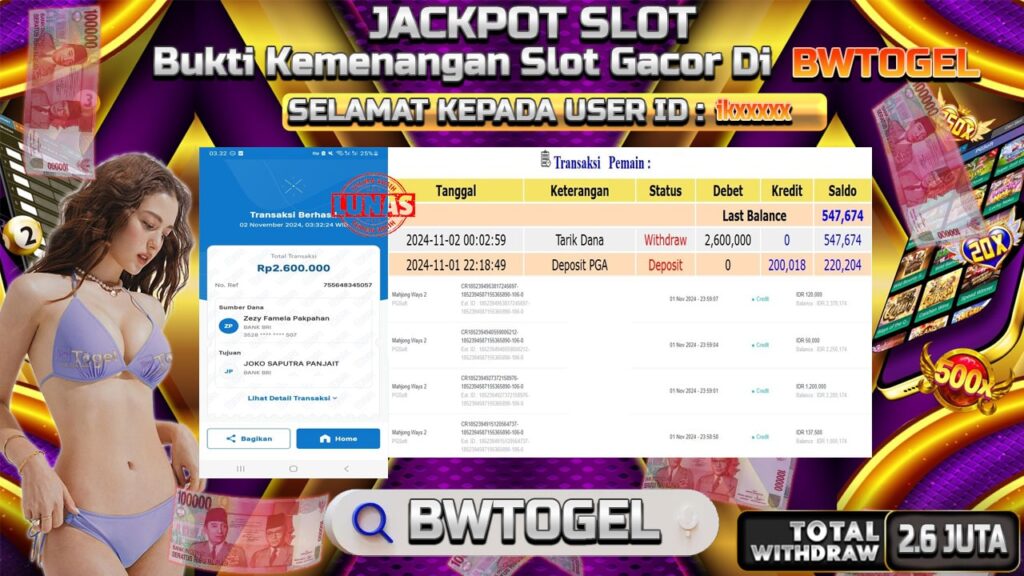 BUKTI JACKPOT SLOT MAHJONG WAYS 2 TERPERCAYA DI INDONESIA TGL 02-11-2024