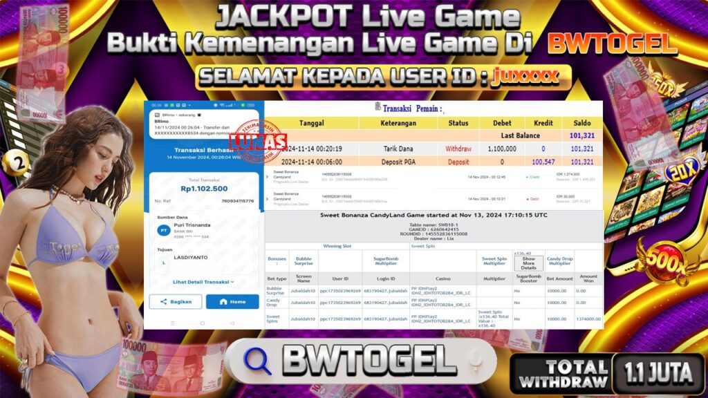 BUKTI JACKPOT SWEET BONANZA CANDYLAND TERPERCAYA DI INDONESIA TGL 14-11-2024