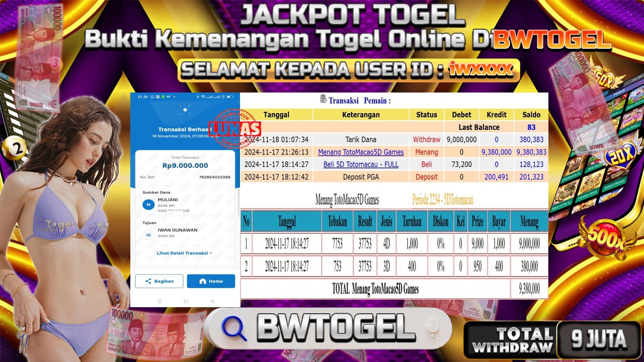 BUKTI JACKPOT TOGEL TOTO MACAU TERPERCAYA DI INDONESIA TGL 18-11-2024