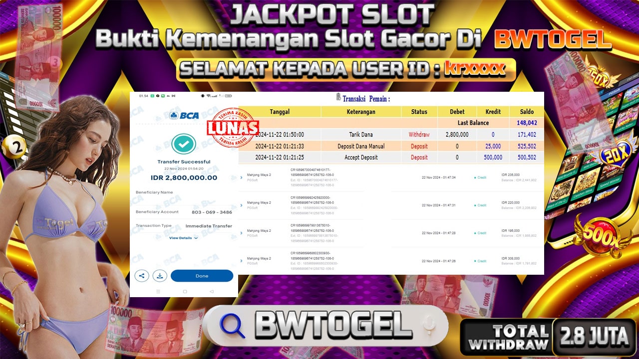 BUKTI JACKPOT SLOT MAHJONG WAYS 2 TERPERCAYA DI INDONESIA TGL 22-11-2024