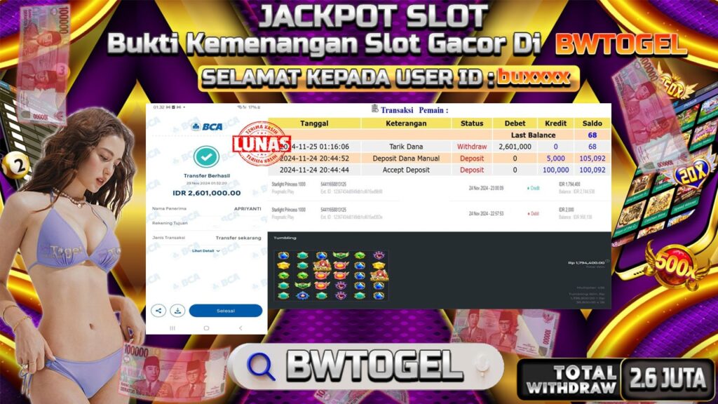 BUKTI JACKPOT SLOT STARLIGHT PRINCESS 1000 TERPERCAYA DI INDONESIA TGL 25-11-2024