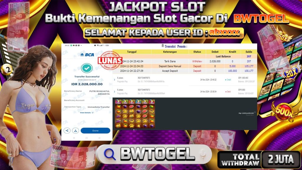 BUKTI JACKPOT SLOT 6 JOKERS TERPERCAYA DI INDONESIA TGL 25-11-2024