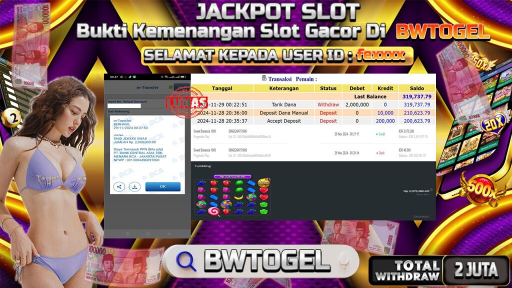 BUKTI JACKPOT SLOT SWEET BONANZA 1000 TERPERCAYA DI INDONESIA TGL 29-11-2024