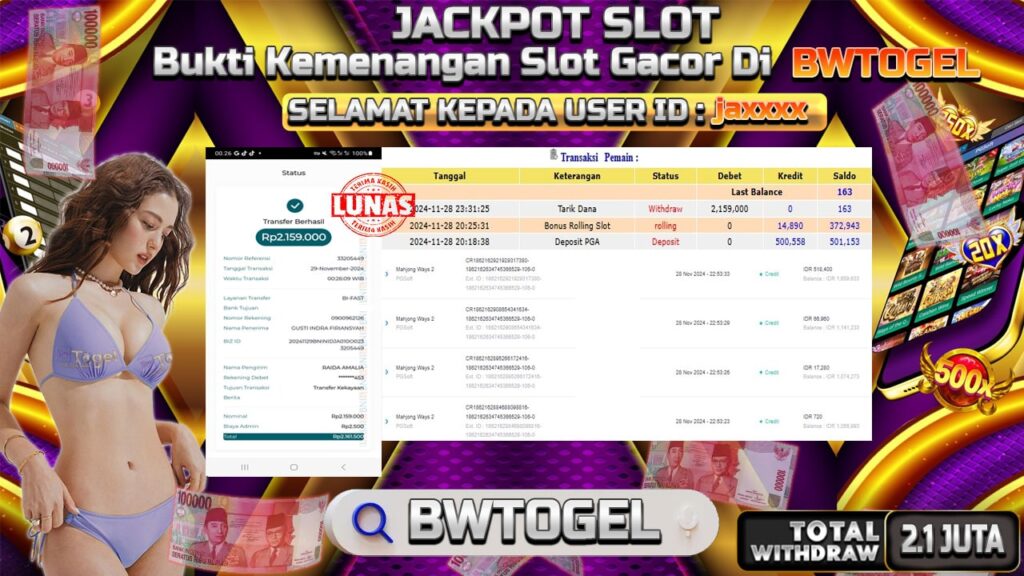 BUKTI JACKPOT SLOT MAHJONG WAYS 2 TERPERCAYA DI INDONESIA TGL 29-11-2024