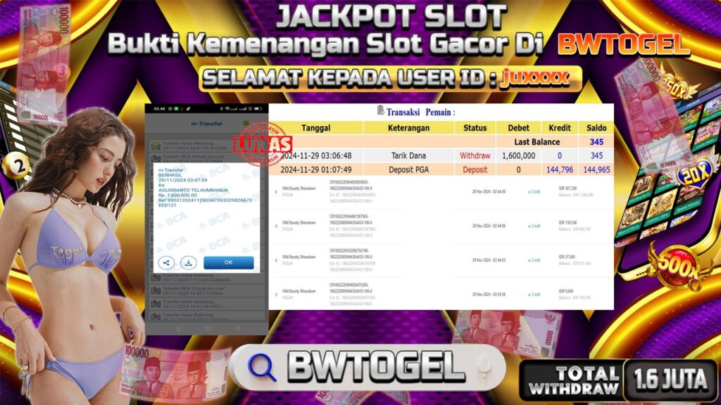 BUKTI JACKPOT SLOT WILD BOUNTY SHOWDOWN TERPERCAYA DI INDONESIA TGL 29-11-2024