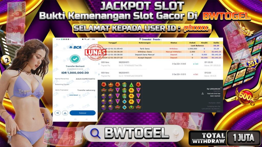 BUKTI JACKPOT SLOT X5000 MANIA TERPERCAYA DI INDONESIA TGL 01-12-2024