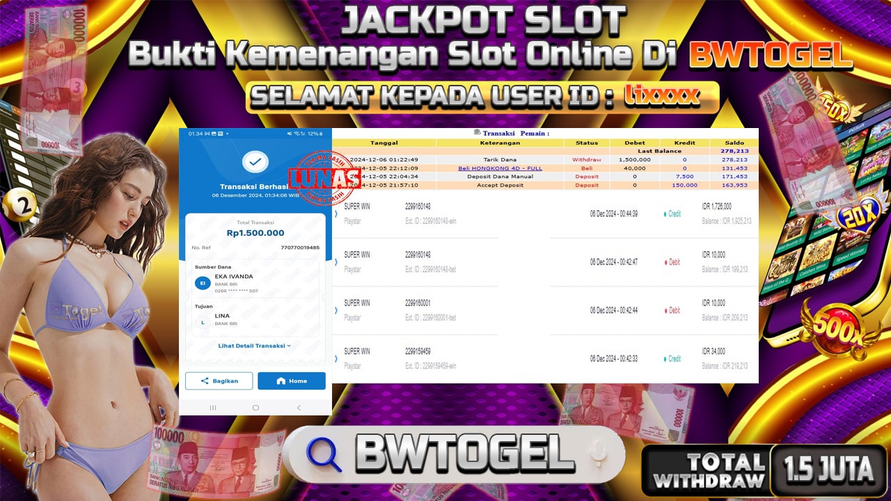 BUKTI JACKPOT SLOT SUPER WIN TERPERCAYA DI INDONESIA TGL 06-12-2024